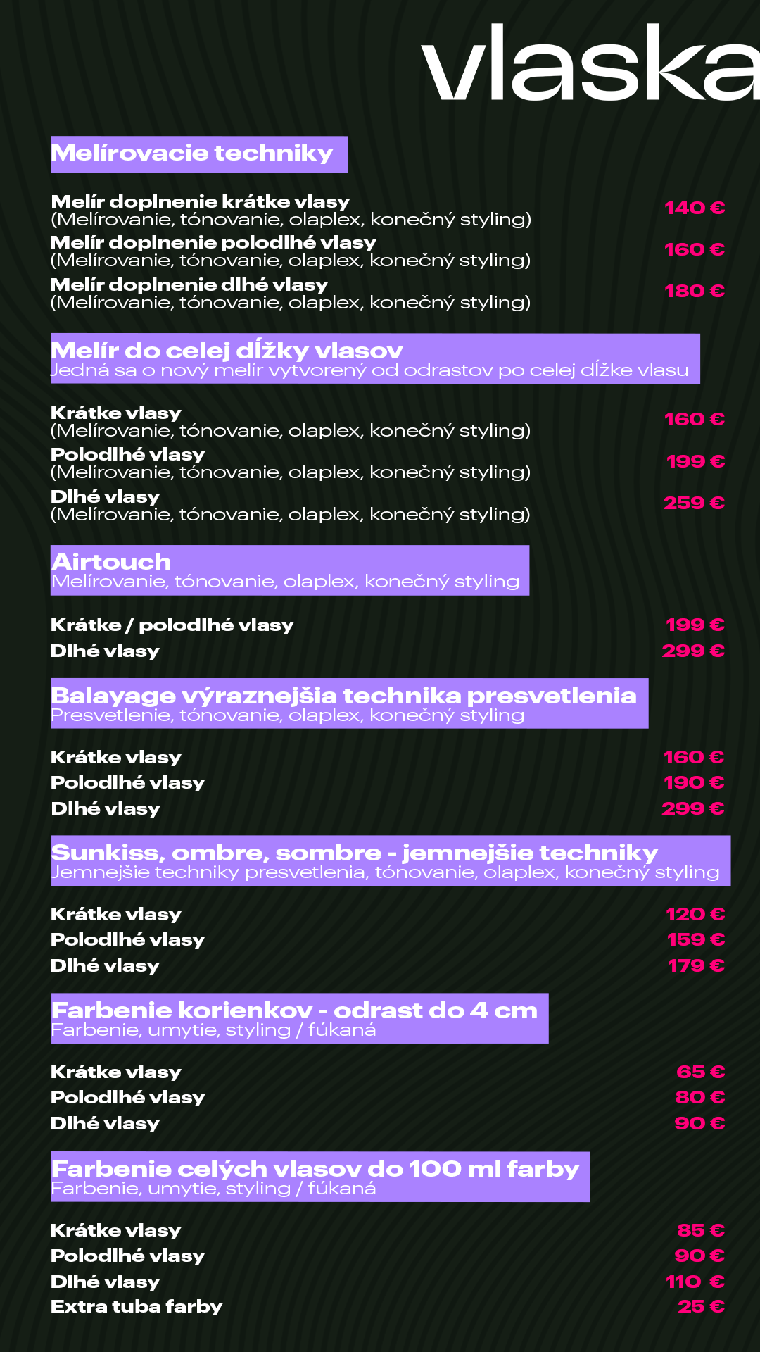 Price list — lightening techniques